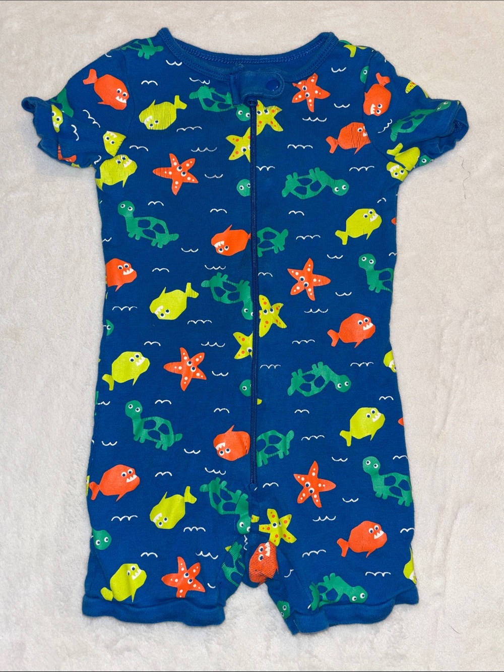(3 for $10) Joe fresh Short Sleeve One-Piece Romper in Blue with Ocean Print
